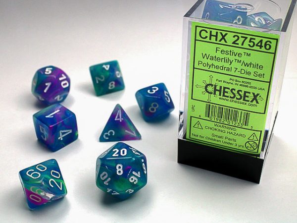 Chessex - 7-Dice Set - Festive - Waterlily White Fashion