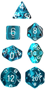 Chessex - 7 Piece - Translucent - Teal white For Sale