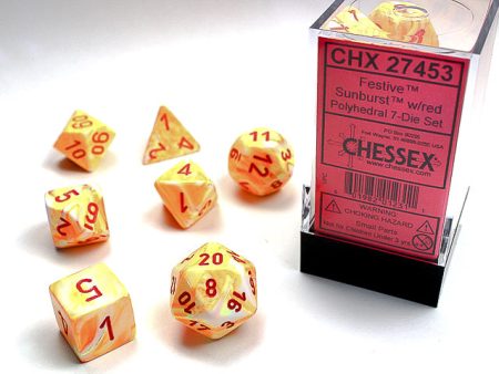 Chessex - 7-Dice Set - Festive - Sunburst Red Hot on Sale