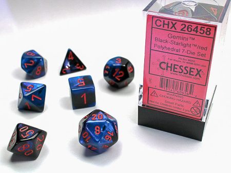 Chessex - 7-Dice Set - Gemini - Black-Starlight Red For Sale