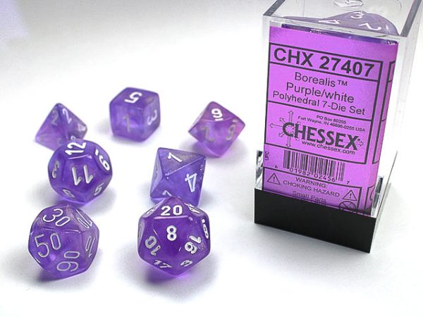 Chessex - 7-Dice Set - Borealis - Purple White For Cheap