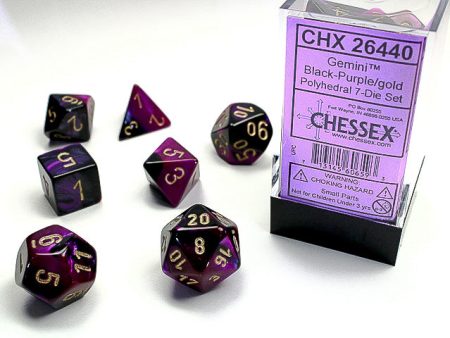 Chessex - 7-Dice Set - Gemini - Black-Purple Gold For Discount